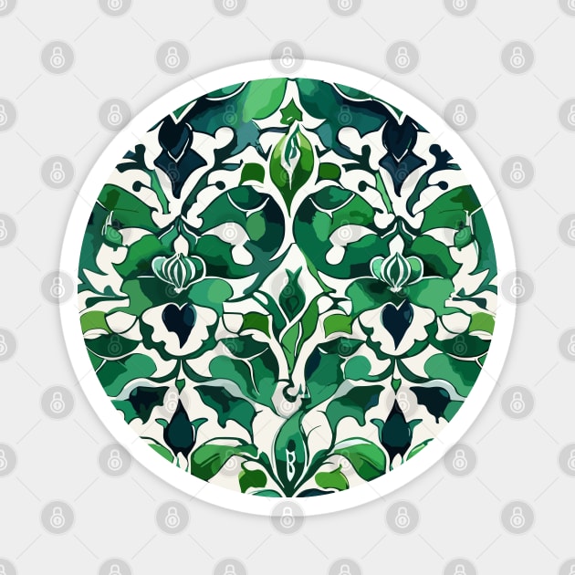 Green Ottoman Pattern on White Magnet by Siha Arts